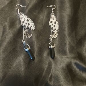Elegant Black and Silver Butterfly Wing Earrings